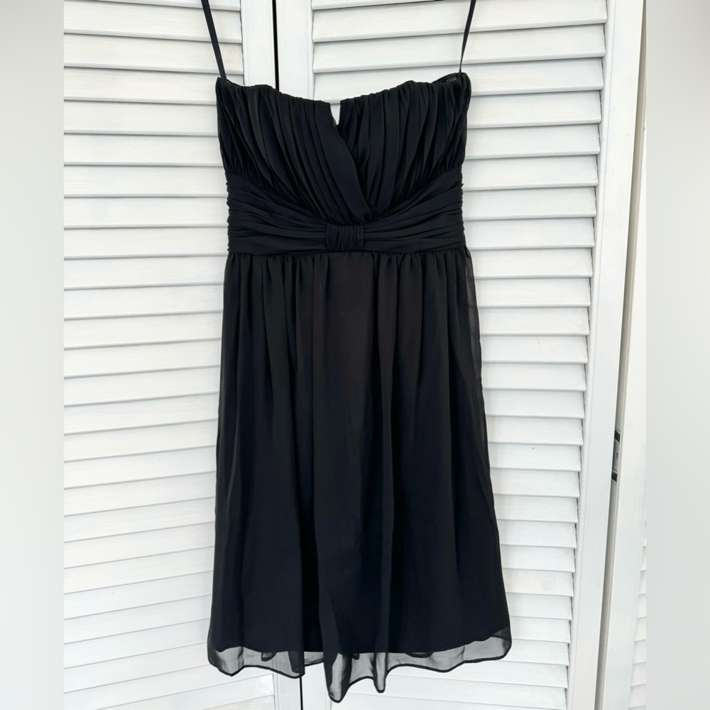 WHITE HOUSE BLACK MARKET Black Strapless Chiffon Evening Cocktail Dress Size 4